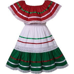 Pettigirl Baby Girl Traditional Mexican Festival Fancy Dress Newborn Infant Off The Shoulder Lace Clothing Outfit