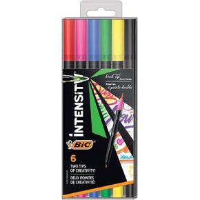 BIC Intensity 2-in-1 Dual Tip Fineliner Pen, Assorted Ink Colors, 6-Count