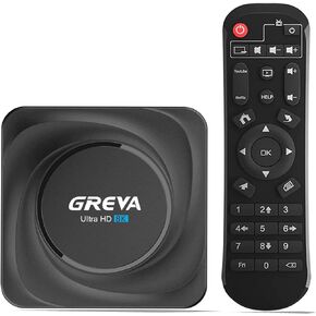 GREVA 8K Android TV Box 4GB RAM 32GB ROM Smart Player with Remote with Gigabit Ethernet WiFi5 BT4.2 for Smart TVs and Display with HDMI, Black