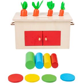 TIAN TIAN TIGER Montessori 3 in 1 Montessori Mystery Box with Door,Coin Box,Cylinder & Carrot Drop Box Intersting Infant Toys