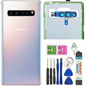 Galaxy S10 5G Cover Back Glass Replacement Camera Frame Lens Parts for Samsung Galaxy S10 SM-G977U G977N 5G Back Cover Glass Door Housing + Tools (Crown Silver)