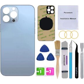 استبدال الزجاج الخلفي الخلفي من شركة Perzework OEM متوافق مع iPhone 13 pro max 6.7 بوصة جميع الحاملات مع أدوات لاصقة مثبتة مسبقًا وأدوات إصلاح احترافية (أزرق) in Kuwait