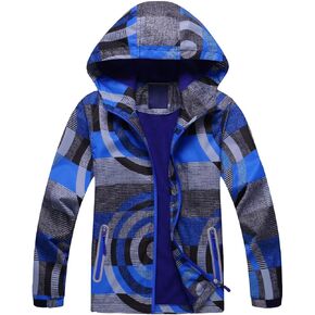 LUCKYLUAN Girls Boys Hooded Windproof Jacket Patterned Fleece Lined Outerwear