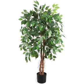 Artificial Ficus Tree,Tall Fake Ficus Silk Tree with Natural Wood Trunk in Plastic Nursery Pot for Indoor Outdoor House Living Room Office Garden Decor (4ft)