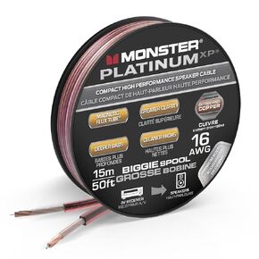 Monster 16 AWG Speaker Wire: Advanced Performance XP Speaker Cable 100 FT Spool with Copper Speaker Wire Clad Aluminum (CCA) Audio Wire Construction - Easy to Strip & Install Speaker Cables