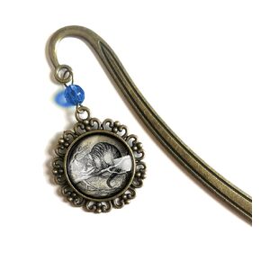 Alice in Wonderland Cheshire Cat Brass Bookmark with Reversed Decoupage Glass Cabochon