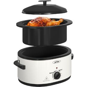 Sunvivi 8-Quart Roaster Oven with Self-Basting Lid, Electric Turkey Roaster Oven with Removable Pan and Rack, Stainless Steel, Black