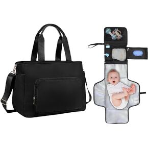 Multifunction Diaper Bag Tote with Portable Changing Pad Breast Pump Bag with 15 Inch Laptop Sleeve Work Bag