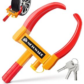 METOWARE Wheel Lock, Wheel Clamp Lock, Heavy Duty Trailer Lock, Security Tire Lock Universal for Max 11" Tire Width Trailer SUV Boats ATV's Motorcycles Golf Cart with 3 Keys (Yellow/Red)