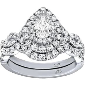 Wuziwen Vintage Pear Shaped Engagement Rings for Women Bridal Set Infinity Twisted Wedding Band 925 Sterling Silver CZ