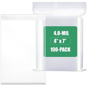 100-Count, (2" x 2") - 4 Mil Thickness Clear Zipper Reclosable Bag, Zip Bags, Ultra Heavy Duty Lock Seal Poly Plastic Bags for Prints, Photos, Documents, Clothing, T-Shirt