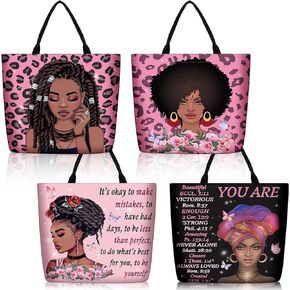 4 Pack African American Tote Bags for Women Large Shoulder Bag Black Girl Satchel Handbags Work Travel Beach