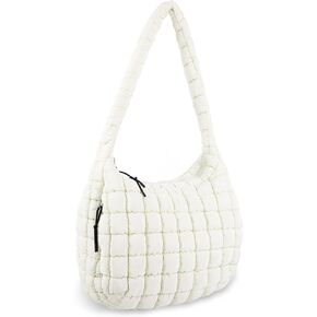 Quilted Puffer Tote Bag Large Crossbody Shoulder Bag with Zipper, Nylon Bubble Hobo Bags Oversized Padding Handbag for Women
