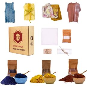 Fabric Tie Dye Kit with 3 Colors | Natural Shibori Powder | Indigo, Sunflower Yellow and Turkey Red | Perfect Clothing Dying | Painting Party Supplies DIY Art Craft Set for Kids and Adults