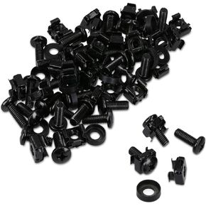 kwmobile 50 Pack M6 Cage Nuts, Bolts and Washers Kit - For Patch Panel Rack Mount Equipment Data Network Cabinets Size 19 Inch and 10 Inch - Black