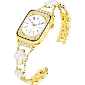 wipalor Clover Band for Apple Watch Band 45mm 44mm 42mm 49mm, Lightweight for Women, Easy Adjustable Bracelet, Shiny Diamond Metal Strap for iWatch Series 9 8 7 6 5 4 3 2 1 SE Ultra Ultra 2(Silver)