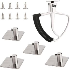 KLOWOAH Stand Mixer Attachment Holder Compatible with Kitchenaid Attachments,for Flat Beater,Flex Edge Beater,Wire Whip,Dough Hooks,Stainless Steel Hangers (Pack of 4)