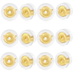 Gold Earring Backs for Droopy Ears, 14Pcs 18K Gold Rubber Earring Backings for Studs Heavy Earrings, Clear Silicone Earring Backers Pierced Replacement Backer,Gold