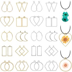 50pcs Open Bezels 5 Styles Open Frame Pendant Open Back Bezel Pendant Geometric Hollow Frame Pendant for Resin Casting, Necklace, Earrings, Pressed Flower, DIY Crafts(White K)