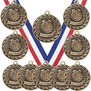 Express Medals Various 10 Pack Styles of Perfect Attendance Award Medals with Neck Ribbons Trophy Award Prize Gift
