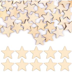Framendino, 100 Pack Wood Stars Cutouts Unfinished Wooden Stars Pieces Blank Slices for DIY Crafts Wedding Party 1 Inch