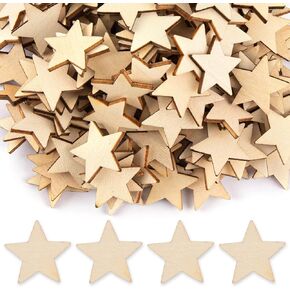 Framendino, 100 Pack Wood Stars Cutouts Unfinished Wooden Stars Pieces Blank Slices for DIY Crafts Wedding Party 1 Inch