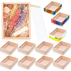 Thyle 6 Pcs Unfinished Wood Boxes, 6.3 x 4.9 x 1.8 Inch Small Wooden Box with Lid Wood Craft Box Small Rectangle Wooden Crates for DIY Birthday Party Favor Gift Supplies