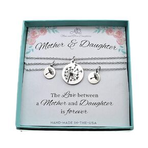 Mother and Two Daughters Dandelion Necklace Set in Stainless Steel. Mothers Day Gift. Mothers Day. Mothers Day Necklace. Mother Daughter Necklace. Gift for Mom From Daughter