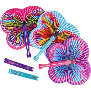 ArtCreativity 9.5 Inch Handheld Butterfly Folding Fans - Pack of 12 Foldable Fans in Assorted Colors and Designs, Goodie Bag Filler, Party Favors and Supplies, Fun Novelties and Gifts for Kids Ages 3+