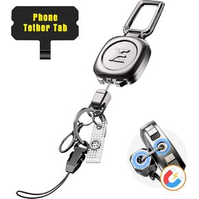 ELV Magnetic Metal Retractable Keychain: Heavy Duty Carabiner Badge Holder Retractable Tactical Badge Reel with Phone Tethers