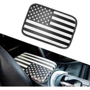 Gseigvee Pack-1 Car Center Console Pad, 11.8In x 8.2In Comfort Anti-Slip Box Cover Protector, Carbon Fiber Armrest Box Mat, for Most Vehicle, SUV, Truck Waterproof Armrest Cap (American Flag-Black)