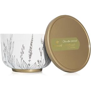 Thymes Outdoor Citronella Grove Poured Candle Tin - Gold Lid - Scented Candle with Notes of Olive Leaf, Citronella, Lemongrass, and Gardenia That Pair with Earthy Notes of Sage and Cedarwood (6.5 oz)