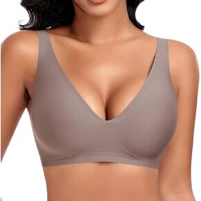 DOCUMO Deep V Bras for Women No Underwire Comfort Wireless Bralettes Adjustable Sleep Seamless Plunge Bra with Bra Extender