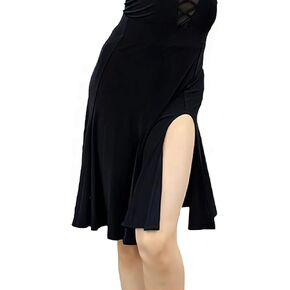 ZYMOZYM Women Black Stretchy High Slit Skirt with Shorts Short Flare Knee Length Latin Tango Dance Casual Skirt