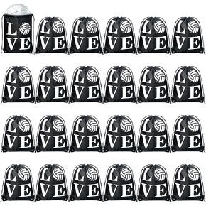 Reginary 24 Pcs Volleyball Drawstring Backpack White Black Volleyball Gift Bags Cinch Volleyball Bag Volleyball Gymnastics Grip Bag Sport Gym Travel Sackpack Sack Bag for Men Women