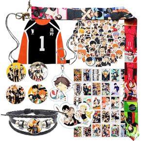 SMMUSEN Gift Sets for Fans,Including Anime Haikyuu Drawstring Backpack, 1Pcs Bracelets, 1Pcs Lanyard, 2Pcs Keychains, 4Pcs Button Pins, 30Pcs Lomo Cards, 50Pcs Haikyuu Stickers