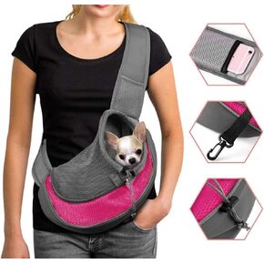 Dog Pet Sling Carrier Puppy Cat Sling Mesh Carrying Bag Adjustable Strap Breathble Small Dog Cat Satchel Carrier Hand Free Safe Front Backpack Soft Foldable Pet Purse Pouch Travel Outdoor