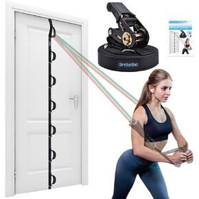 Brebebe Upgrade Door Anchor Strap for Resistance Bands Exercise, Multi Points Anchor Straps with 7 Loops+ 7 D rings, Home Gym Workout Equipments with Ratchet Adjust Tighten Straps Not loose, Sturdy
