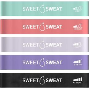 Sweet Sweat Mini Loop Resistance Bands - Set of 5 | Exercise Hip Booty Bands for Squats, Lunges, Physical Therapy, Yoga, Pilates, Rehab and Home Workout | Non-Latex Elastic Bands Includes Carry-Bag