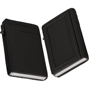 Pop Up Wallet – Leather Push Button Wallet w/ 8 Card Slots, RFID Blocking – Card Holder Wallet in Stylish Textured Design - Easy Access Pop Up Card Wallet for Men & Women (Black)