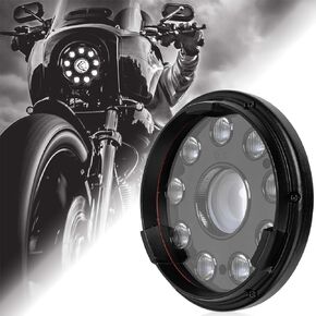 مصباح أمامي LED لإضاءة Moto مقاس 5.75 بوصة من Rogue Rider Industries متوافق مع Harley Davidson - من أجل Dyna Street Bob Super Wide Glide Low Rider Night Rod Train Softail Deuce Sportster Iron 883 - (أسود) in Kuwait