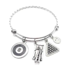 Billiards Charm Bracelet Shoot Pool 8 Ball Braided Stainless Steel Expandable Bangle Gift for Player