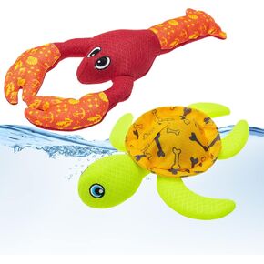 ألعاب عائمة لحوض سباحة الكلاب من PUPTECK - عبوتان من ألعاب المياه التي تصدر صوت صرير للألعاب التفاعلية الصيفية، لعبة جلب الشاطئ السلحفاة وجراد البحر in Kuwait