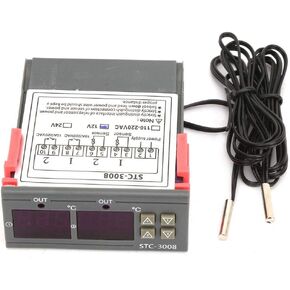 Temperature Thermostat Controller, STC-3008 Digital Dual Display Dual NTC Probe Sensor for Farm Various Refrigerator Greenhouse Aquarium(12V)