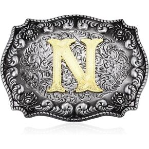 BBOTEN Western Initial Letters Belt Buckle ABCDEFG to Z Cowboy Alphabet Letters Belt Buckles for Men Women