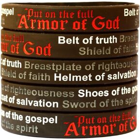 SayitBands 5 Armor of God Silicone Wristband Bracelets Ephesians 6:10-18