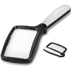 Folding Handheld Magnifying Glass with Light, 3X Large Rectangle Reading Magnifier with Dimmable LED for Seniors with Macular Degeneration, Newspaper, Books, Small Print, Lighted for Low Visions Black