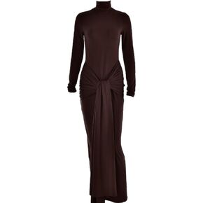 heyheyshine Women's Long Sleeve Turtleneck Dress Bodycon Maxi Dress Casual Long Dress Hollow Tie Waist Dress Bodycon Dress