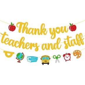Thank You Teacher and Staff Banner National Teacher Appreciation Week Decoration We Love Our Teacher Decor Thanks for All You Do Backdrop Black Glitter Supplies in Kuwait