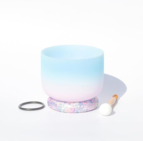 Frosted Heart Chakra Crystal Singing Bowl Free Mallet and O-ring For Sound Healing Meditation (Blue-Pink, 8 inches, G note) in Saudi Arabia